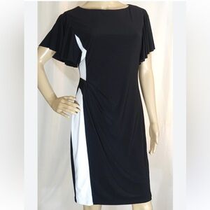 AMERICAN LIVING BLACK-WHITE COLORBLOCK SLINKY KNIT FLARED SLEEVE‎ DRESS 6